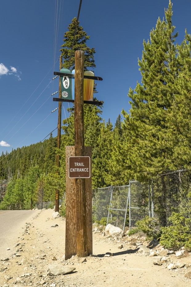 The entrance to the St. Mary's Trail is along Fall River Road near Idaho Springs and is marked with a small trailhead sign. (Dawn Wilson Photography)