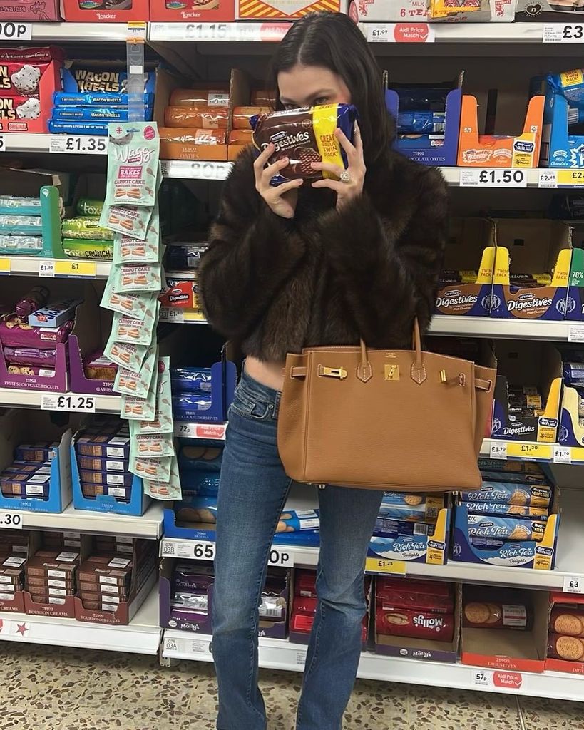 Nicola Peltz with her Birkin bag in Tesco