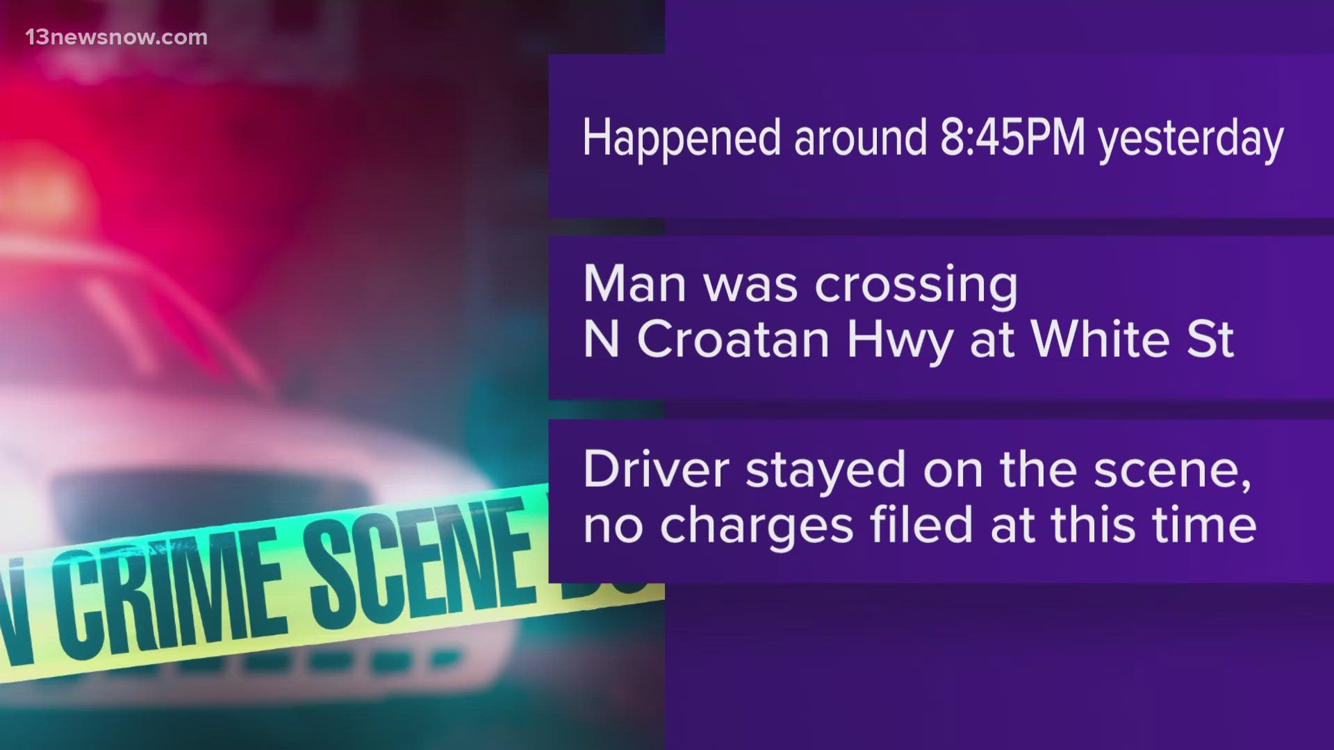 A man and his two dogs were hit by a car last night while trying to cross North Croatan Highway at White Street and did not survive.