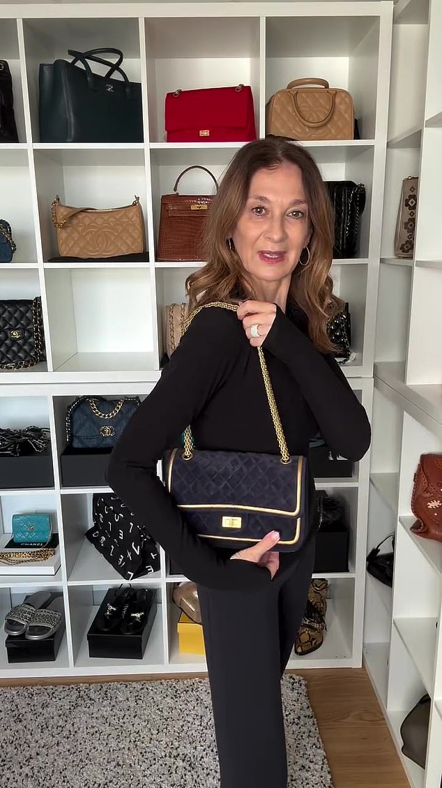 Evey Amery with a Chanel reissue double flap handbag. Over £600,000 of second-hand bags were stolen in a raid of her two showrooms