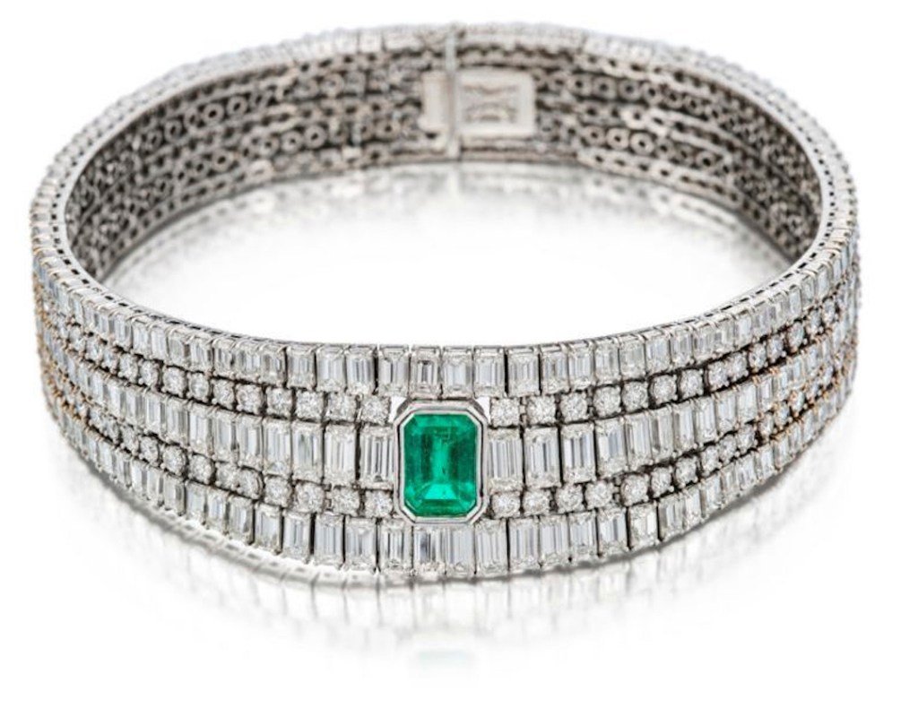 Undated photo showing a Boucheron emerald and diamond necklace stolen from a house in Primrose Hill, London, valued at over $13.2 million