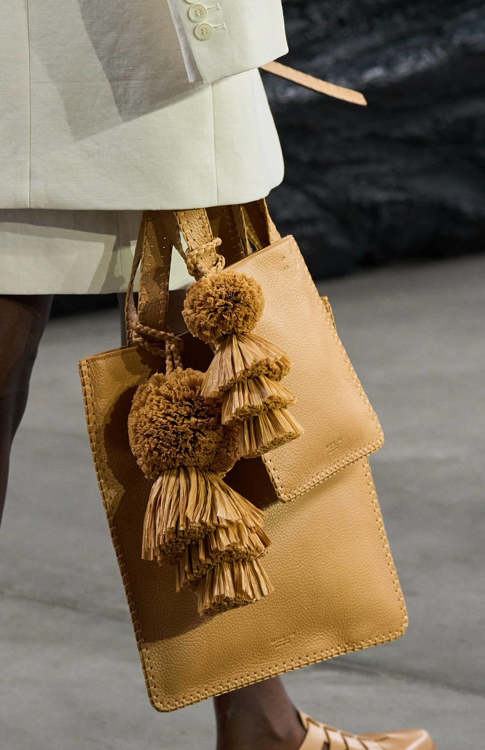 tote bag with decorative pompoms