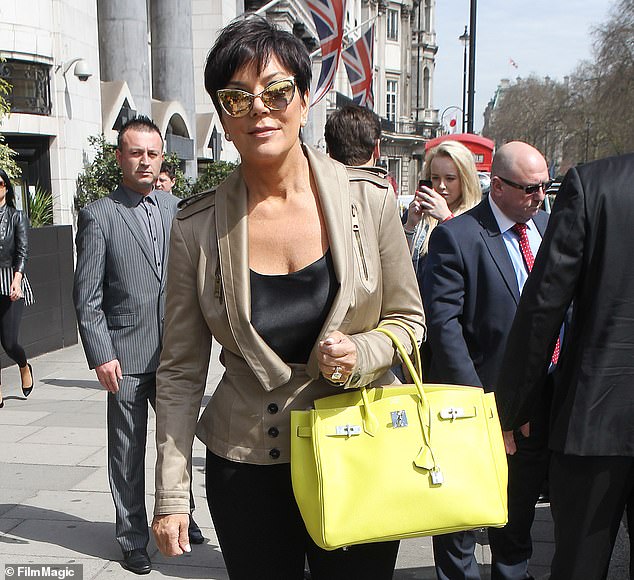 The company is best known for its iconic Birkin handbags, which are beloved by celebrities including Jennifer Lopez, Victoria Beckham and the Kardashians (Pictured: Kris Jenner)
