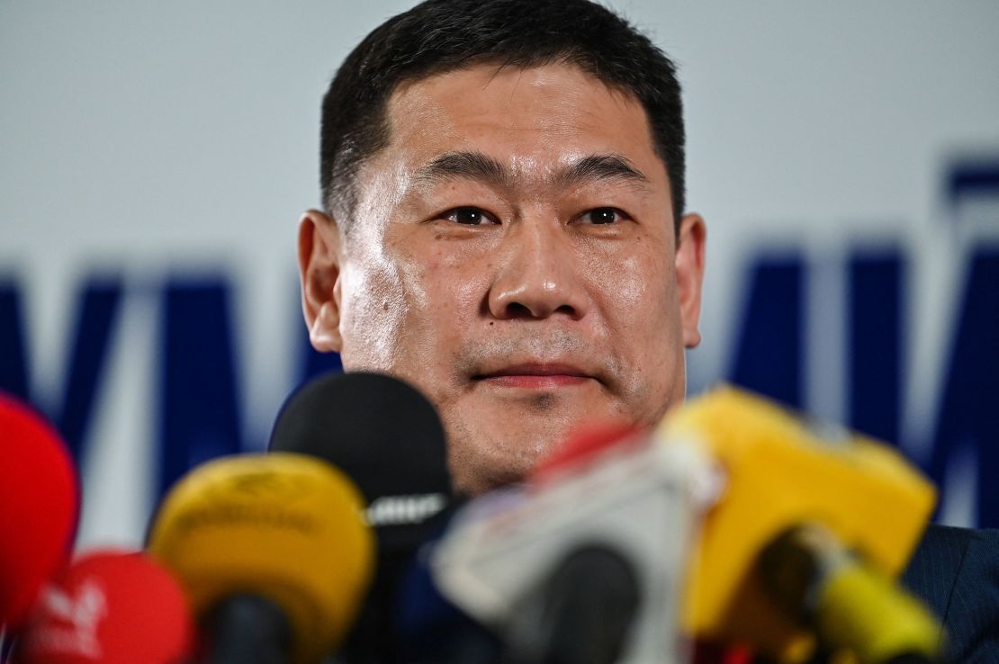 Mongolia's Prime Minister Oyun-Erdene Luvsannamsrain speaks during a press conference at the headquarters of the Mongolian People's Party, in Ulaanbaatar, on June 29, 2024.